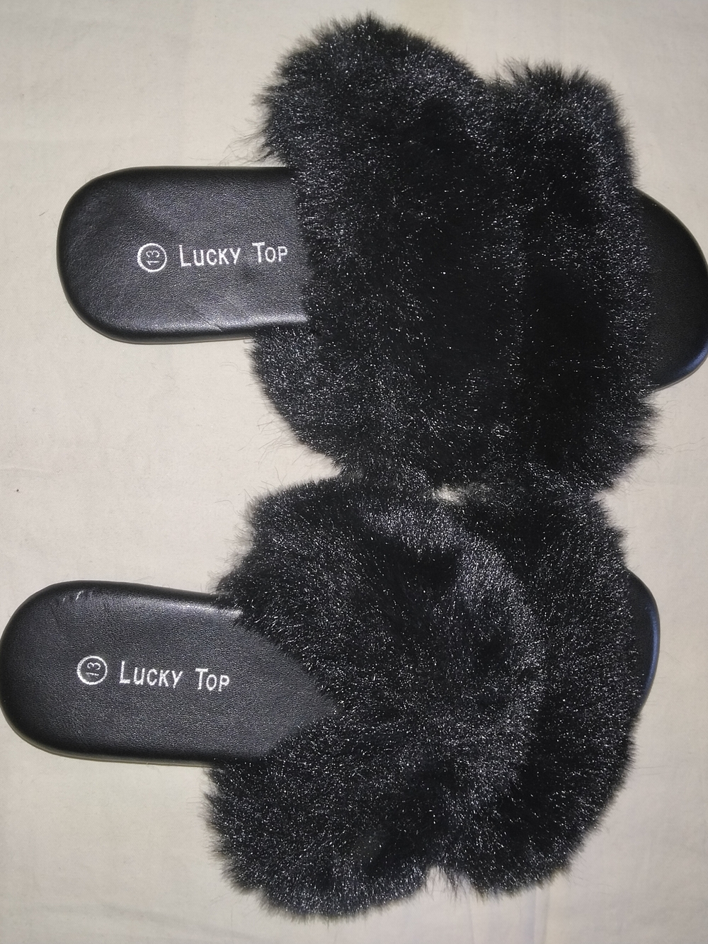 Lucky Top Kids' Black Faux Fur Slide Sandals